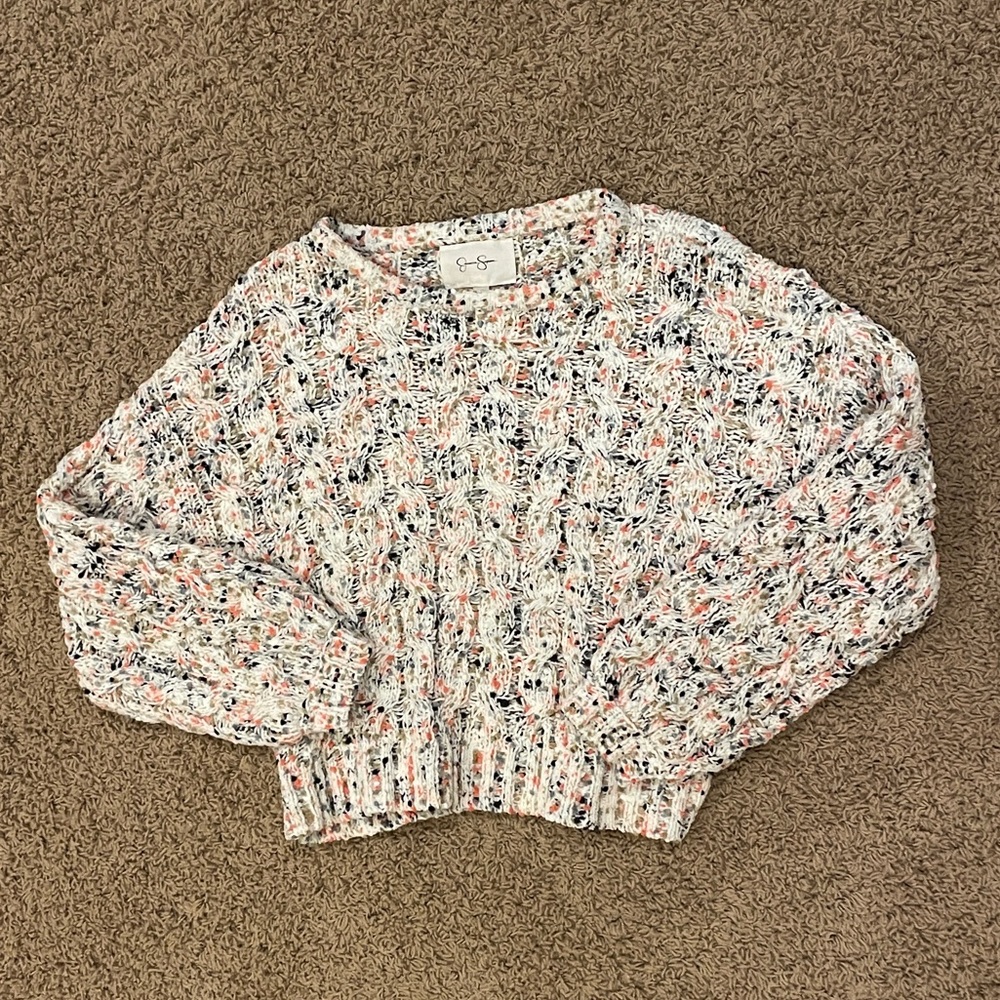 Jessica Simpson Slightly Cropped White and Colorful Sweater